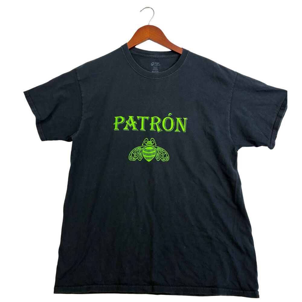 Patron Tequila T-Shirt Mens Large Black Green Bee Logo Graphic Short Sleeve Tee